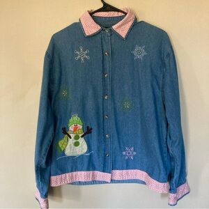 Vintage Lighthouse Apparel Snowman Denim Shirt